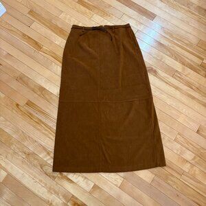 Y2K Vintage Faux suede Maxi Skirt Brown Western Boho Belted Made in Canada Sz 13